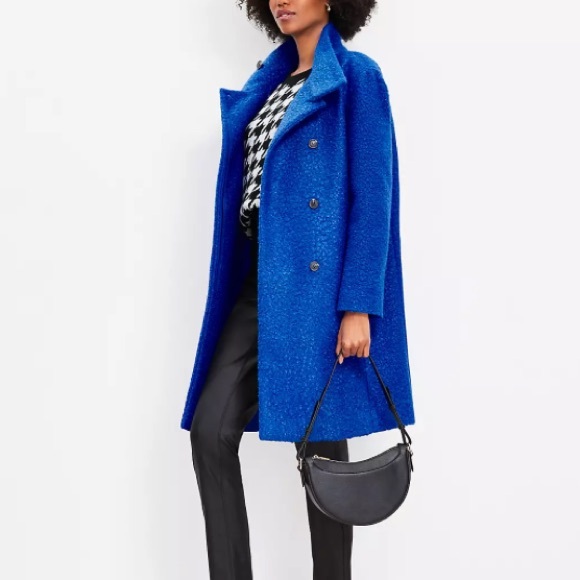 LOFT Curly Funnel Neck Coat. Cobalt. Size Large Petite - Picture 2 of 16